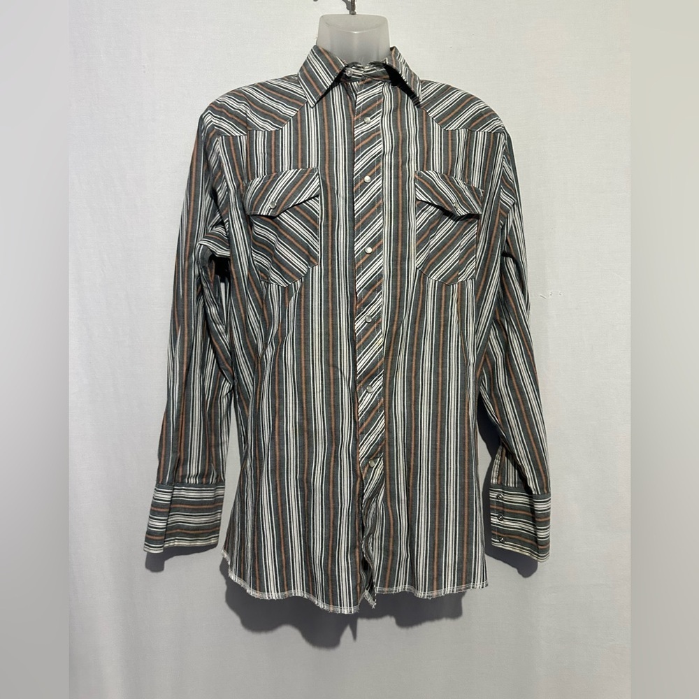 Vintage Wrangler Striped Western Pearl Snap Shirt | Size Large | Cowboy Core
